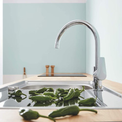 GROHE BauEdge – Single Lever Kitchen Mixer Tap Chrome High Spout Swivel Area 360˚ Easy Installation