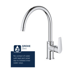 GROHE BauEdge – Single Lever Kitchen Mixer Tap Chrome High Spout Swivel Area 360˚ Easy Installation