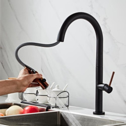 Black White Kitchen Tap 360 Ronating Blackend Sink Tap Cold and Hot Kitchen Mixer Tap Blackened Pull Out Kitchen Mixer