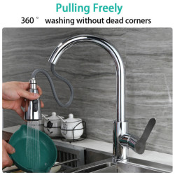 Brushed Stainless Steel Kitchen Tap 2 Holes Pull Out Spout Kitchen Sink Stream Sprayer Head Tap Two Function Single Handle