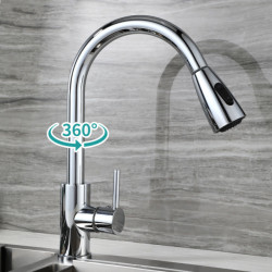 Brushed Stainless Steel Kitchen Tap 2 Holes Pull Out Spout Kitchen Sink Stream Sprayer Head Tap Two Function Single Handle