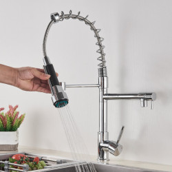 Deck installation Chrome Spring 360° Rotating Shower Kitchen Tap Crane Hot And Cold 2 Water Spring Kitchen Tap Sink Mixer