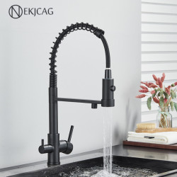Matte Black Filtered Water Kitchen Tap With Spray Mode Cold And Hot Filter Mixer Sink Water Purification Crane Washbasin Tap