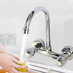 Wall mounted kitchen Tap double handle double hole bathroom sink washbasin hot and cold water mixer washbasin Tap