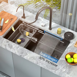 Kitchen Sink 304 Stainless Steel Waterfall Sink Basin Large Single Bowl With Multifunction Touch Waterfall Tap