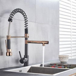 Popular Kitchen Spring Sink Tap Rose Gold Color New Matching Hot Cold Bath Mixer Tap Modern Free Rotation Pull Down Spout