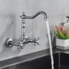 Chrome Kitchen Sink Tap Long Spout Rotation Daul Handle Cold Hot Water Mixer Washing Tub Crane