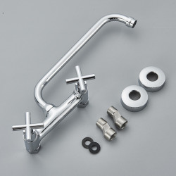 Chrome Kitchen Sink Tap Long Spout Rotation Daul Handle Cold Hot Water Mixer Washing Tub Crane