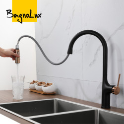 Bagnolux Black Rose Gold Deck Mounted Kitchen Tap Two Function Single Handle Pull Out Mixer Hot and Cold Water Pull Out Taps