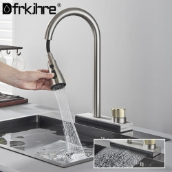 Nickel Waterfall Sink Kitchen Tap Hot Cold Mixer Black Wash Basin Multiple Water Outlets Rotation Flying Rain Tap Single Hole
