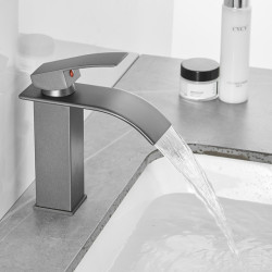 Bathroom Tap Basin Hot And Cold Water Mixer Vanity Tap Gun Grey Finish Deck Mount Sink Mixer Waterfall Washbasin Tap