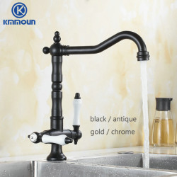 Brass Kitchen Tap Hot Cold Mixer Basin Tap 360 Swivel Sink Taps Black / Gold / Antique Crane