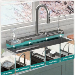 NEW Kitchen Sink Waterfall Tap for Kitchens Technology Integrated Large Single Slot Digital Display 304 Stainless Steel