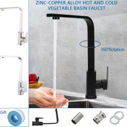 Kitchen Taps Brushed Black Stainless Steel 360° Rotate Kitchen Tap Deck Mount Cold Hot Water Sink Mixer Taps