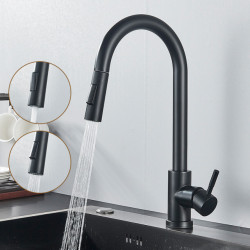 Matte Black Touch Sensor Kitchen Tap Pull Out Smart Sensor Kitchen Tap Double Water Mode Mixer Tap Rotate Hot Cold Crane