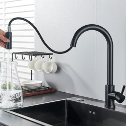 Matte Black Touch Sensor Kitchen Tap Pull Out Smart Sensor Kitchen Tap Double Water Mode Mixer Tap Rotate Hot Cold Crane