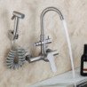 Kitchen Tap Stainless Steel Double Hole Hot and Cold Mixing Tap Wall Mount Balcony Laundry Swivel Tap With Spray Gun