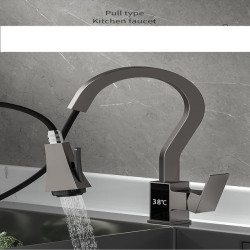 Gourmet Kitchen Tap Kitchen Sink Tap All Copper Hot and Cold Water Rotating Pull Out Digital Display Kitchen Black Tap