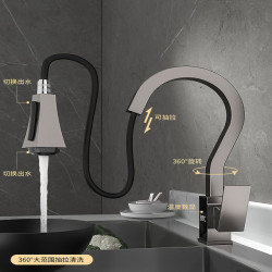 Gourmet Kitchen Tap Kitchen Sink Tap All Copper Hot and Cold Water Rotating Pull Out Digital Display Kitchen Black Tap