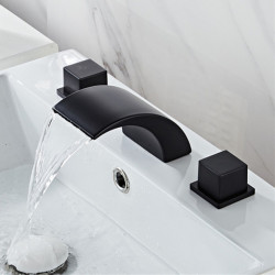 Black Bathroom Sink Tap 3 hole Basin Waterfall Tap Hot And Cold Water Bathtub Split Washbasin Mixer Taps Three Piece Set