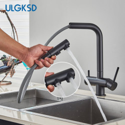 Brass Purified Kitchen Sink Tap Retractable Sink Mixer Tap Dual Handle Deck Mounted Crane Two Mode Kitchen Mixer Tap Hot & cold