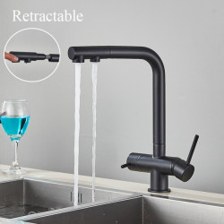 Brass Purified Kitchen Sink Tap Retractable Sink Mixer Tap Dual Handle Deck Mounted Crane Two Mode Kitchen Mixer Tap Hot & cold