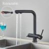 Brass Purified Kitchen Sink Tap Retractable Sink Mixer Tap Dual Handle Deck Mounted Crane Two Mode Kitchen Mixer Tap Hot & cold