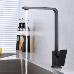 Square Kitchen Taps 360 Degree Rotation Hot and Cold Water Taps Deck Mounted Mixer Tap Stainless Steel for Household Basin