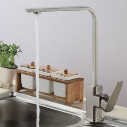 Square Kitchen Taps 360 Degree Rotation Hot and Cold Water Taps Deck Mounted Mixer Tap Stainless Steel for Household Basin