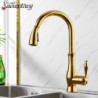 Golden Deck installation Pull Out Kitchen Tap Spray Kitchen Tap 360° Rotattble Hot Cold Sink Mixer Boost Mode Rose Golden