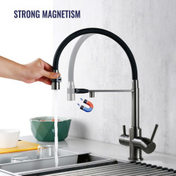 Gunmetal Kitchen Tap Filter 360 Swivel Pure Water Tap for 3 Ways Kitchen Pull Out Purification Water Mixer Double Handle