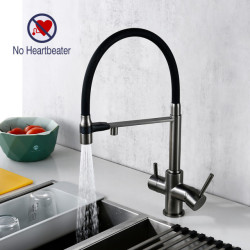 Gunmetal Kitchen Tap Filter 360 Swivel Pure Water Tap for 3 Ways Kitchen Pull Out Purification Water Mixer Double Handle