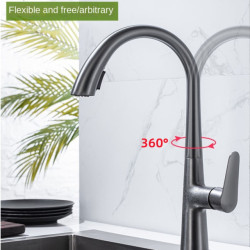 Gun Gray Pull-out Kitchen Tap Hot And Cold Water Washbasin Sink Tap Rotatable Retractable Black And White 60CM Pull