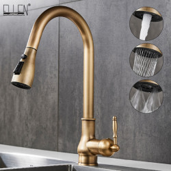 Kitchen Taps Pull Out Antique Bronze Kitchen Sink Water Mixer Tap Crane Tap Hot Cold with Sprayer EL9021