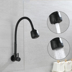 Wall Mounted Kitchen Tap Black 304 Stainless Steel Universal Pipe Single Cold Water Sprayer Sink Tap Kitchen Basin Tap