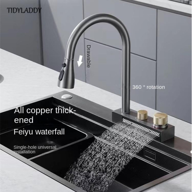 Kitchen Tap Waterfall Kitchen Sink Tap Multifunctional Rotatable Pull Out Kitchen Water Tap Kitchen Accessories