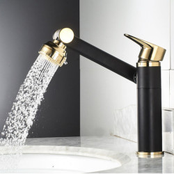 Tap Bathroom Basin Tap Sink Mixer Black Golden Single Handle Washbasin Rotary Water Saving Hot And Cold Stainless Steel Showe