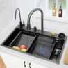 Black Grey Nano Kitchen Sink Large Multiple Size Wash Basin Waterfall Single Bowl Topmount Undermount Kitchen Sink Tap Drain