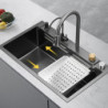 Black Grey Nano Kitchen Sink Large Multiple Size Wash Basin Waterfall Single Bowl Topmount Undermount Kitchen Sink Tap Drain