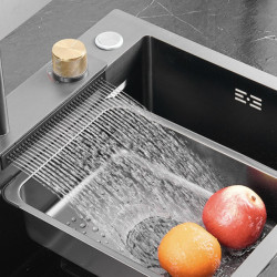 Black Grey Nano Kitchen Sink Large Multiple Size Wash Basin Waterfall Single Bowl Topmount Undermount Kitchen Sink Tap Drain