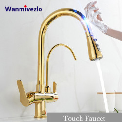 Touch Sensor Filter Kitchen Tap With Pure Water Pull Out Mixer Tap Rotate Hot Cold Water Crane Mode Deck Mounted Mixer Tap