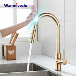 Brushed Gold Pull Out Touch Sensor Kitchen Tap 360 Rotation Smart Kitchen Tap Sensor Tap Tap Single Handle Mixer Tap