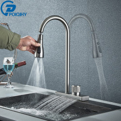 Waterfall Grey Sink Kitchen Tap Hot Cold Mixer Tap Wash Basin Tap Multiple Water Outlets Rotation Rain Tap Single Hole