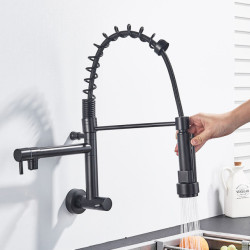 Rozin Matte Black Pull Down Kitchen Tap Single Cold Water Dual Spouts Kitchen Tap 4 Colors Wall Mounted ABS Nozzle Crane