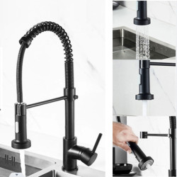Top 360 Rotation Spring Black Kitchen Tap Pullout Hot Cold Water Single Handle Sink Home Spray Nozzle Mixer Deck Mounted Taps