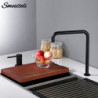 360 Degree Swivle Kitchen Tap Solid Brass Double Hole Single Handle Matt Black L-Shaped Kitchen Wash Basin Tap