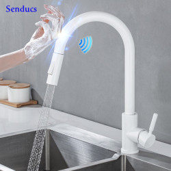 White Sensor Pull Down Kitchen Taps Hot and Cold Touch Stainless Steel Kitchen Taps Mixer Home Sensor Touch Kitchen Taps