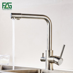 FLG Filter Kitchen Taps Deck Mounted 360 Rotation with Water Purification Features Nickel Brushed Mixer Tap Crane