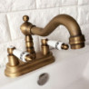 Antique Brass 2 Hole Swivel Spout Kitchen Sink Tap Vintage Retro Bathroom Basin Cold and Hot Water Mixer Taps Dnfa6