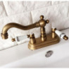 Antique Brass 2 Hole Swivel Spout Kitchen Sink Tap Vintage Retro Bathroom Basin Cold and Hot Water Mixer Taps Dnfa6